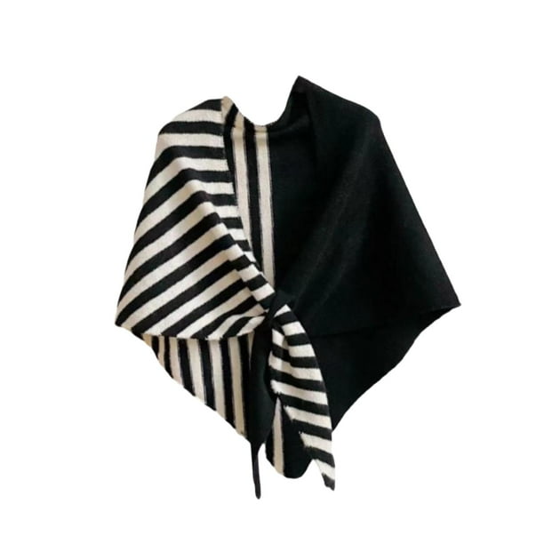 Chal de rayas para mujer, abrigo acogedor, moderno, con hombros descubiertos, capa cruzada para vestidos blanco y negro