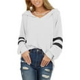 thumbnail image 2 of Women Hoodies Women's Hooded Drawstring Solid Stitching Long Sleeve Loose Sweatshirt Top, 2 of 7