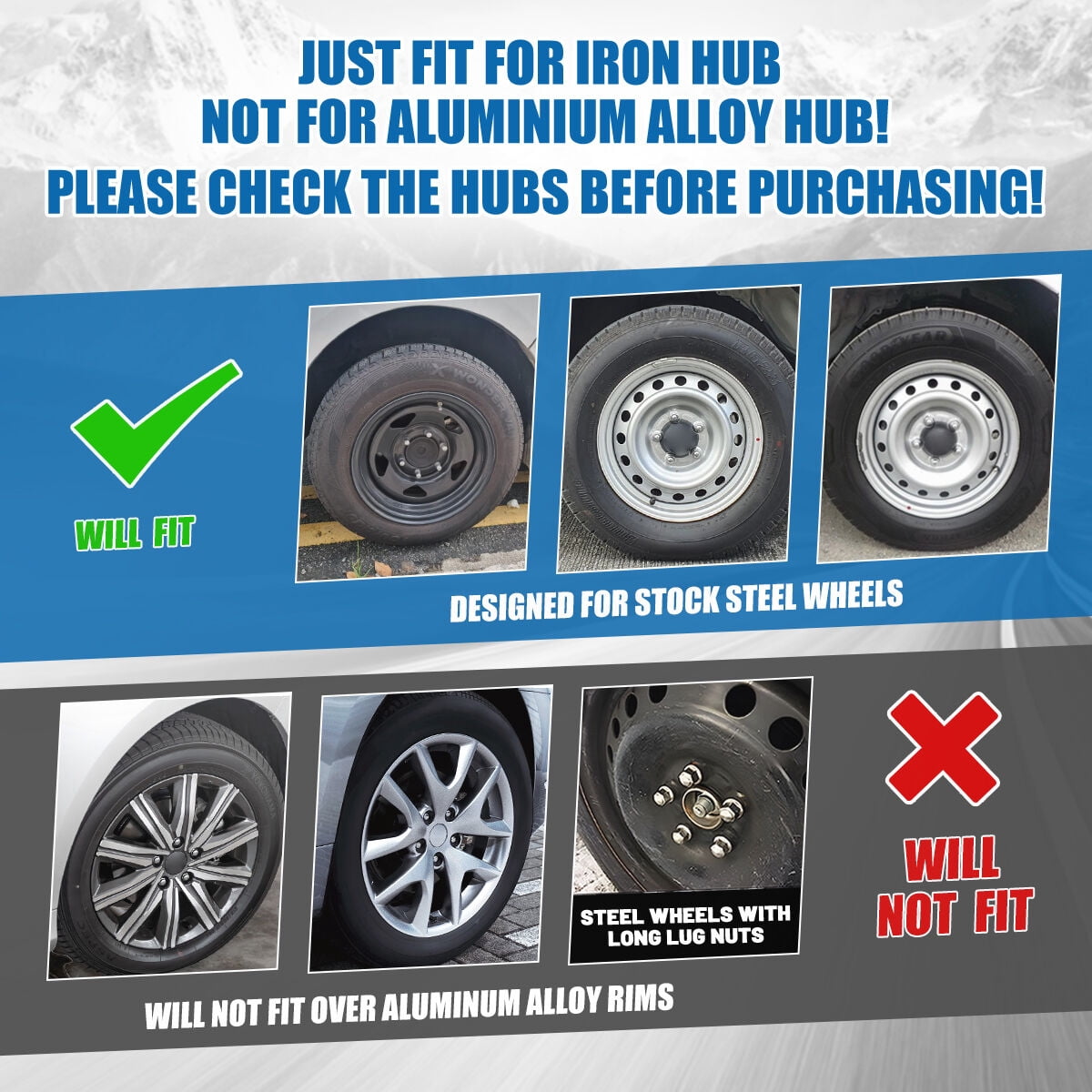 15" Universal Wheel Rims Cover,Chrome Hubcaps,Snap on Car Truck SUV,Set of 4,ABS+PC Material