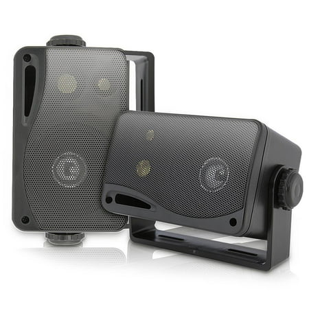 PLMR24B - 3-way Mini Box Speaker System - 3.5 Inch 200 Watt Weatherproof Marine Grade Mount Speakers - in a Heavy Duty ABS Enclosure Grill