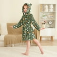 thumbnail image 2 of FORMRS Niños Bathrobe Unisex Hooded Robe Soft Plush Pajamas Sleepwear, Size 7-9T, Green Flowers Pattern, 2 of 7