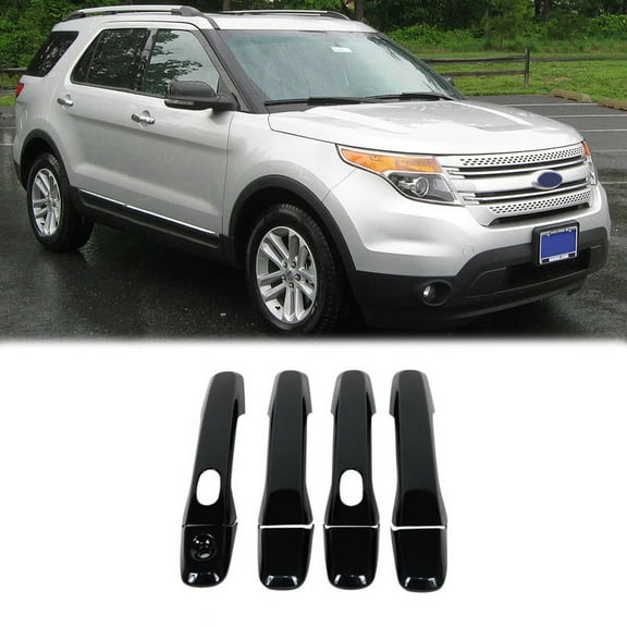8PCS ABS Glossy Black Outer Side Door Handle Cover Trim with Smart Hole for Explorer 2011-2018