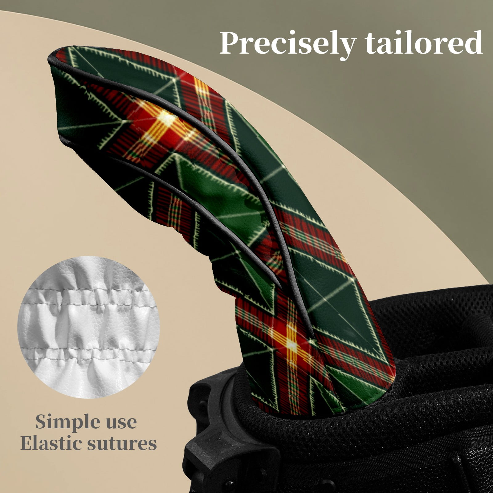 Golf Head Covers for Woods and Driver Waterproof Leather Golf Club Head Covers for Women Men Golf Driver Fairway Wood Headcover Green Argyle Seamless Design