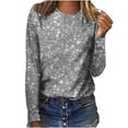 thumbnail image 2 of Ayolanni Womens Tops for Work Long Sleeve Gray Pullover Sequin Crew Neck Blouses Women's Shirt L, 2 of 4