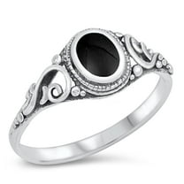 CHOOSE YOUR COLOR Filigree Simulated Black Onyx Ring .925 Sterling Silver Band CZ Female Size 7