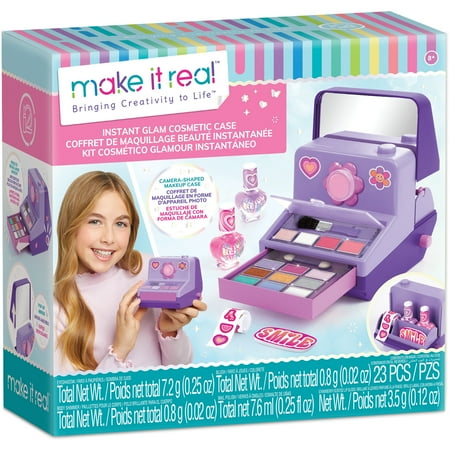 Make It Real: Instant Glam Cosmetic Case - 23pcs, Camera Shaped Makeup Case, Eyes-Lips-Face-Nails, Stickers To Decorate, Girls & Kids Ages 8+