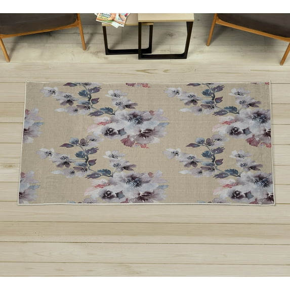 Floral Decorative Rug, Watercolor Shabby Form Nature Petals in Soft Tones Picture, Quality Carpet for Bedroom Dorm and Living Room, 6 Sizes, Beige Coconut, by Ambesonne