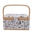 thumbnail image 2 of Sewing Basket Organizer, Flexible Rotation Safe 2 Layer Expansion Sewing Basket with Foldable Wooden Handle for Crafting Tools White Bottom Needlework Pattern, 2 of 7