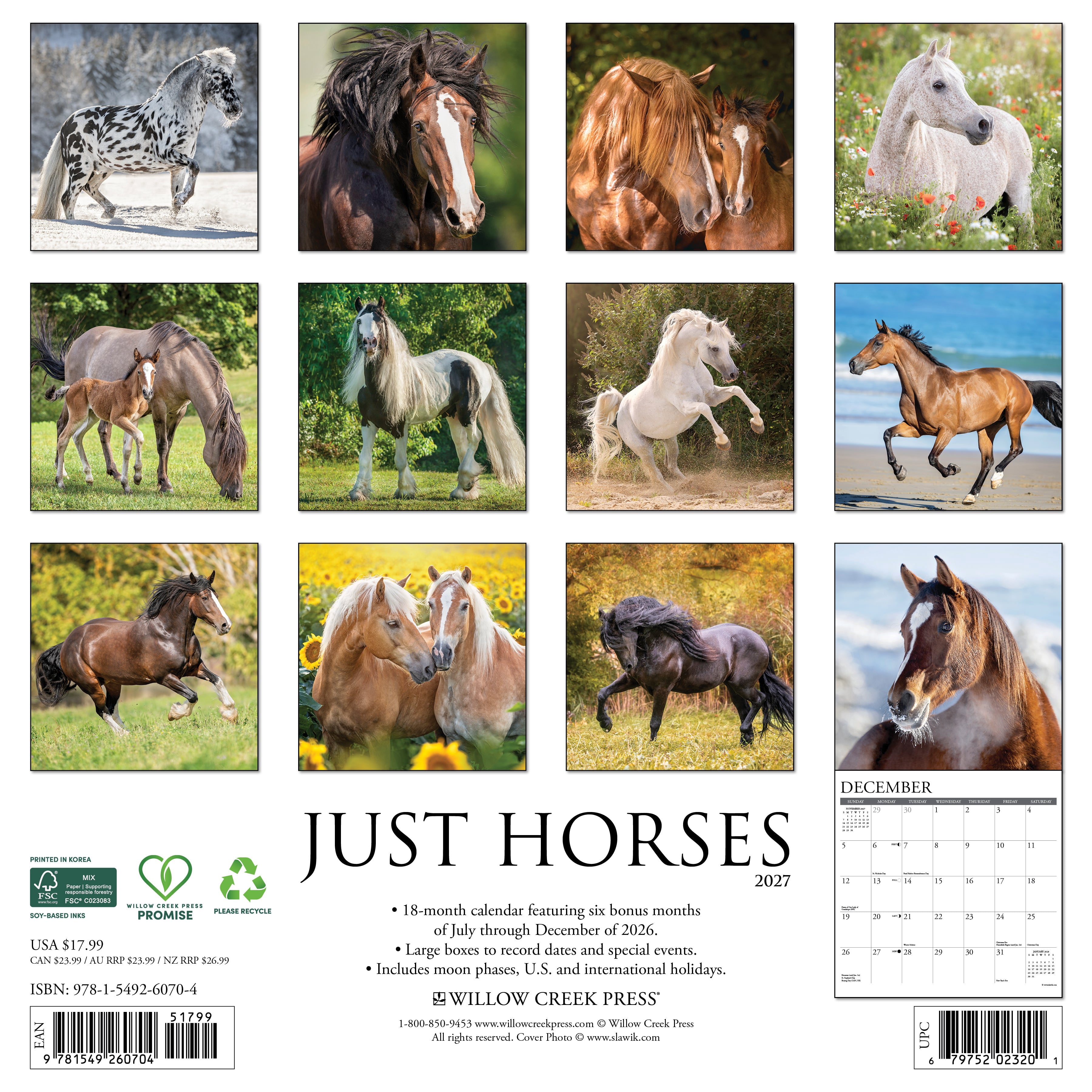 Willow Creek Press, Horses 2027 Wall Calendar