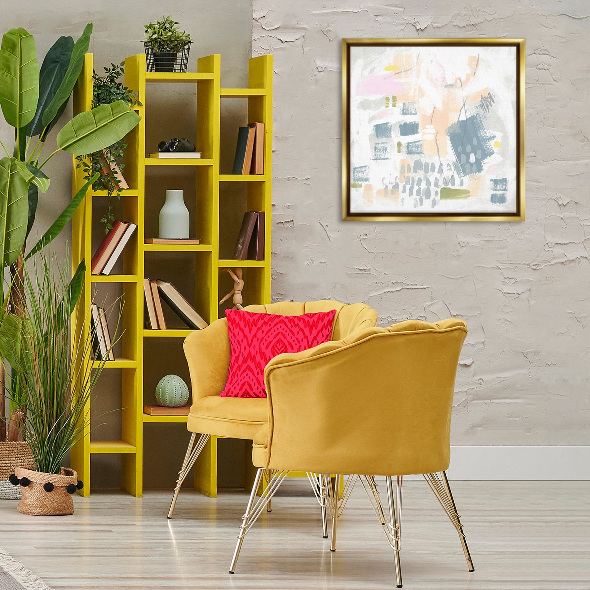 Stupell Industries Pastel Patterned Expression Abstract Painting Gold Floater Framed Canvas Art Print Wall Art, 25 x 25