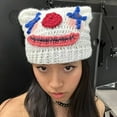 thumbnail image 4 of Contrast Color Knit Hat Girls Cartoon Clown Beanie Windproof Warm Winter Cap, 4 of 8