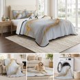 thumbnail image 6 of Twin Quilt Set 68''x86'', Marble Grey Lightweight Summer Bedspread Coverlet Set with 2 Pillow Shams, Gold Texture Modern Crack Scenery Breathable All Season Quilt Bedding for Dorm/Bedroom, 6 of 9