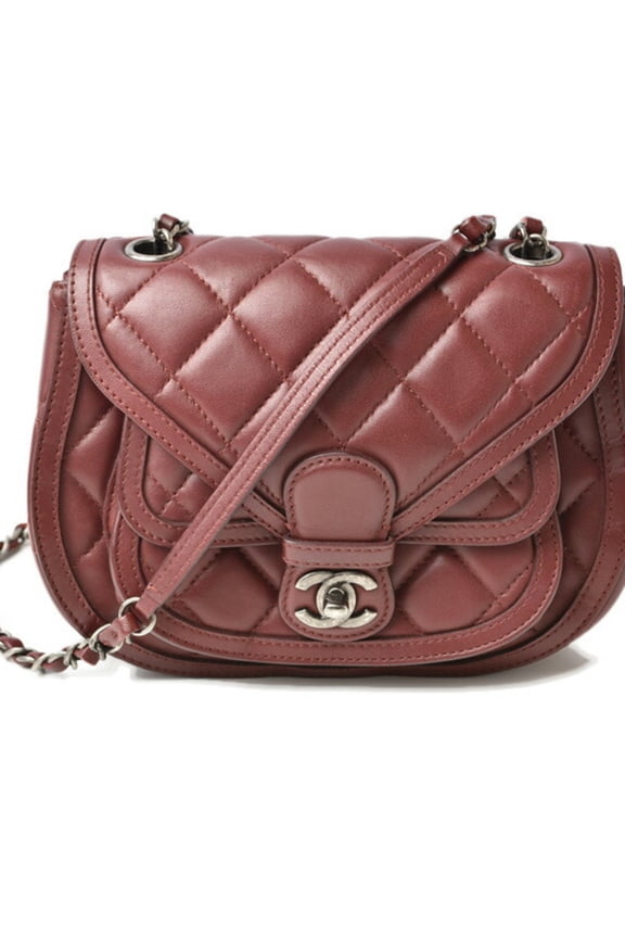 Pre-Owned Chanel Chain Shoulder Bag CHANEL Saddle Lambskin Matelasse/Quilted Bordeaux