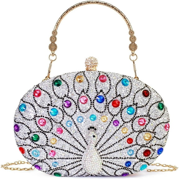 Womens Vintage Beaded Rhinestone Peacock Clutch Purse Handmade Crossbody Bag Evening Handbag For Wedding Party Prom