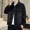 thumbnail image 4 of Abrigo vaquero para hombre, chaqueta vaquera de hombros anchos, abrigo de otoño para hombre, azul desgastado, talla grande, ropa masculina coreana, talla L, Joker, moda, 4 of 5