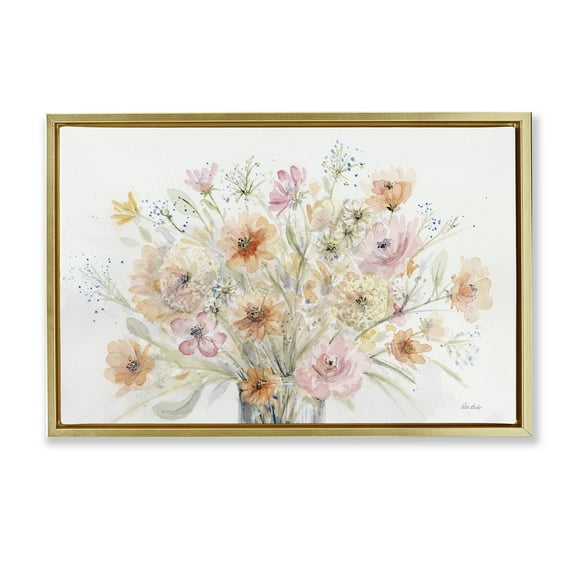 Stupell Industries Blush Pink Bouquet Plants & Flowers Painting Gold Floater Framed Canvas Art Print Wall Art, 31 x 21