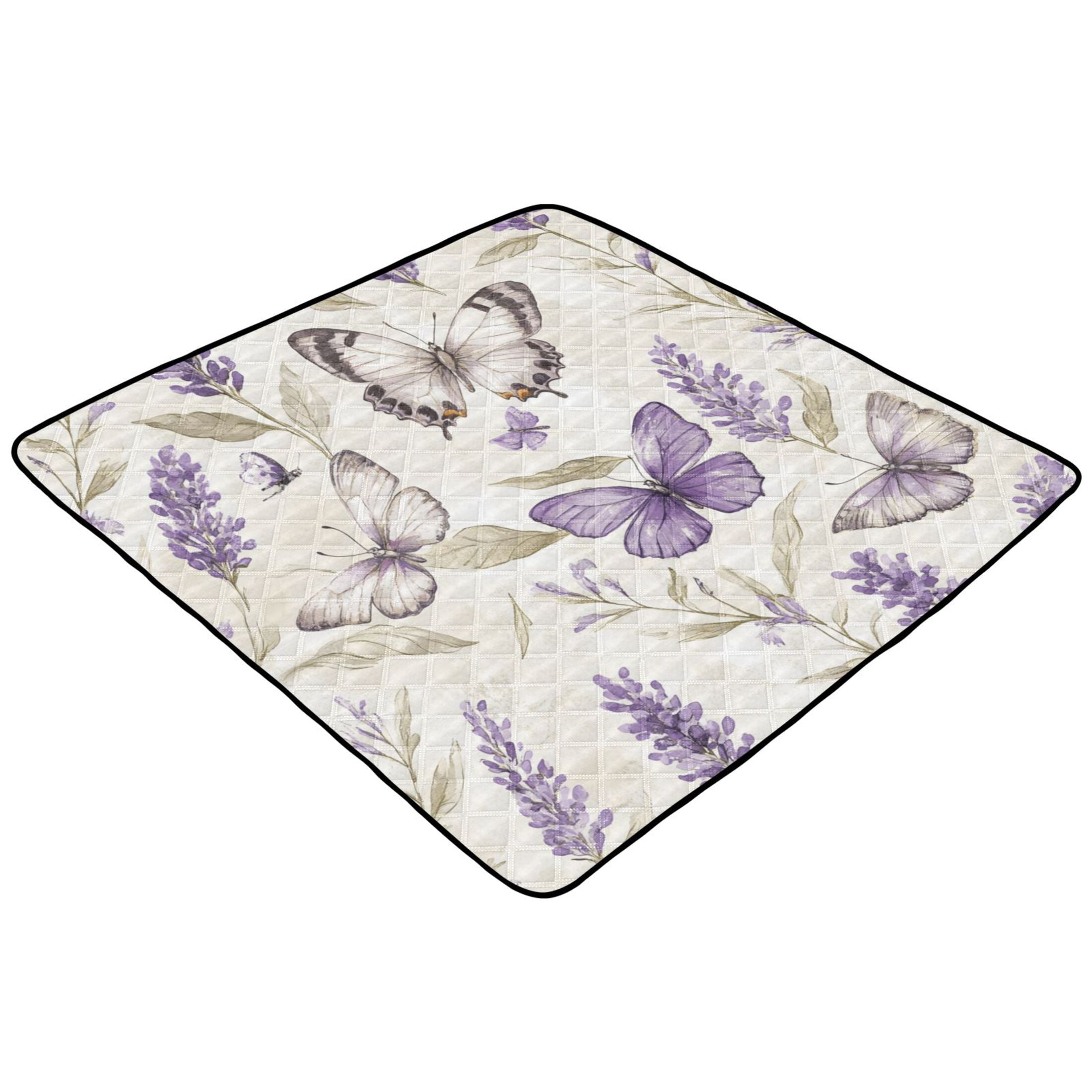 WOBOGO Purple Lavender and Butterfly Baby Playmats Extra Large Waterproof Rollable Activity Pads for Toddlers 50×50inch