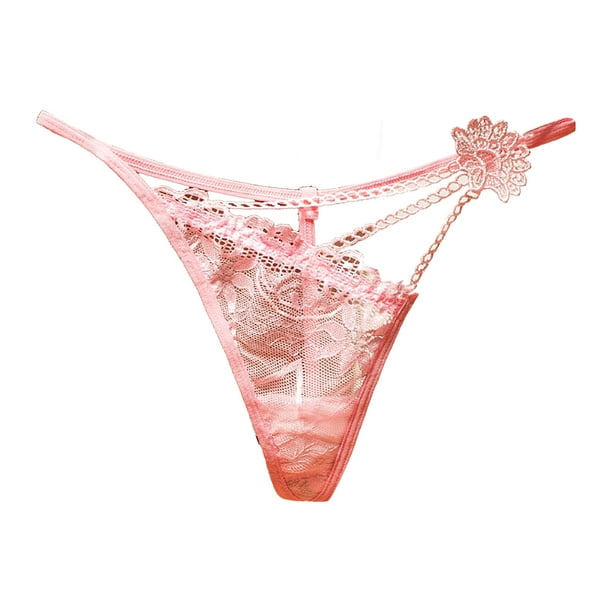 TOWED22 Plus Size Thongs Underwear for Womens V Shaped Transparent Hollow  Lace Single Thong Thin Panties(Pink) 