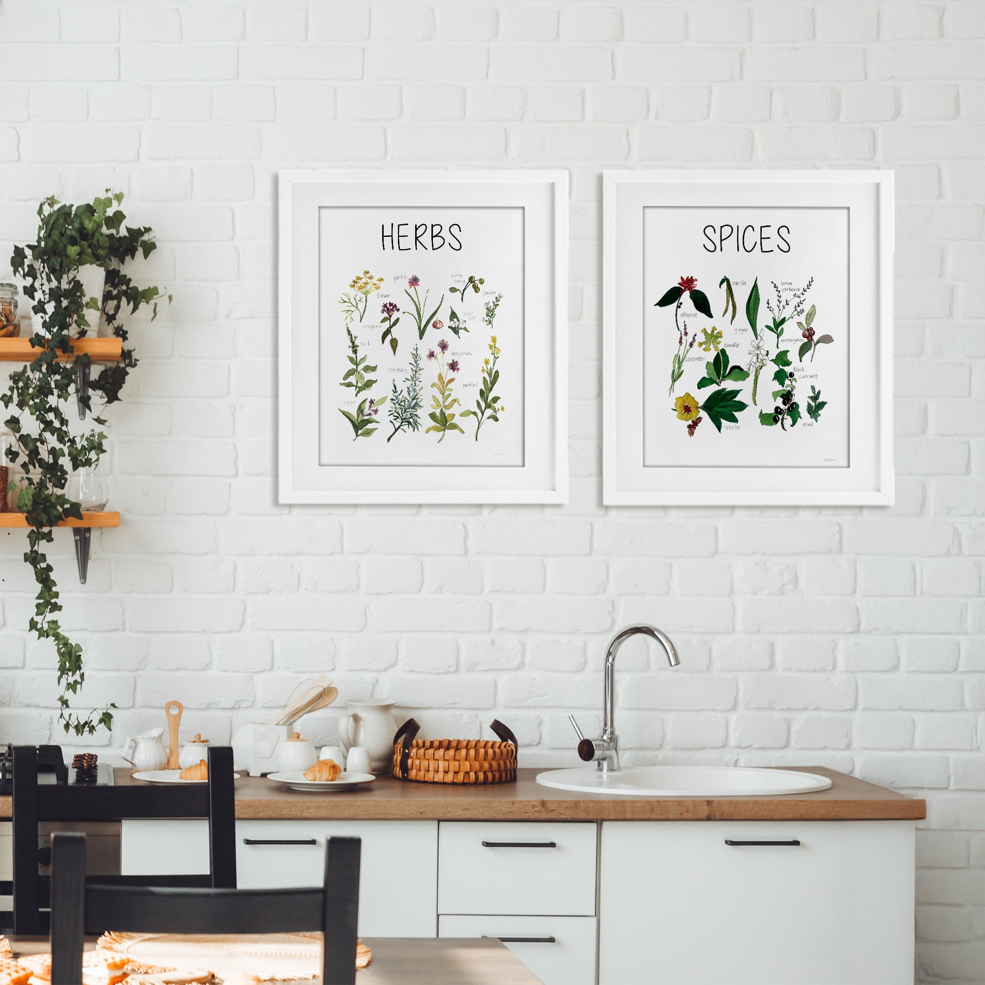 Stupell Industries Culinary Herbs & Spices 2 Piece White Framed Print Under Glass Set, design by Carol Robinson