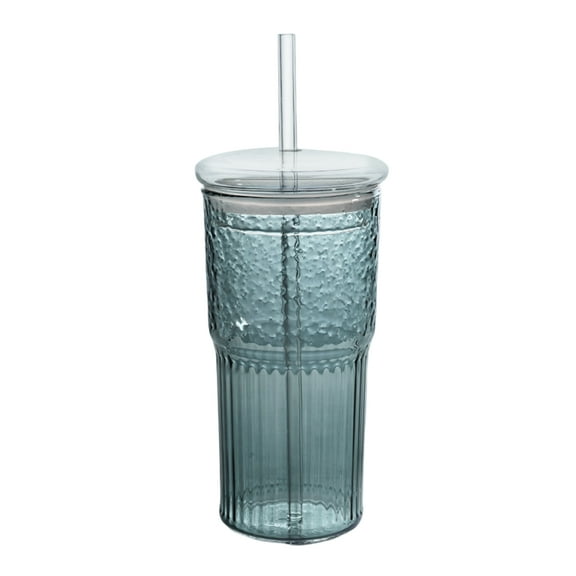 Glass Mugs with Lids and Glass Straws, 590ml High Borosilicate Glass Tumbler Iced Coffee Water Smoothie