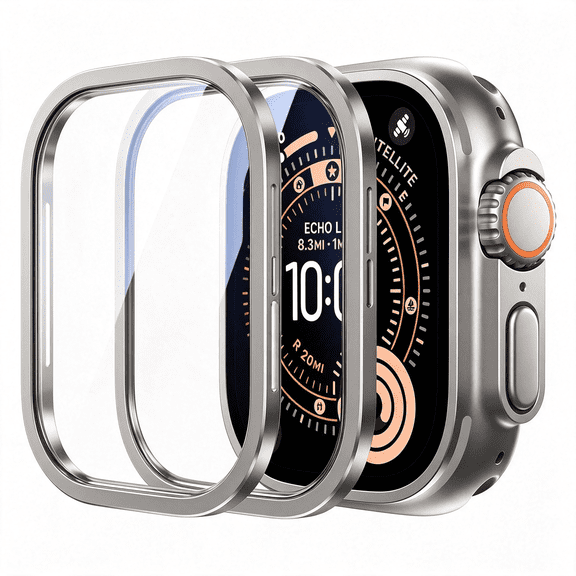 GJX for Iwatch Ultra 3/2/1 Screen Protector-Iwatch 49Mm Glass|[Keep Original] Titanium Alloy Frame&9H Tempered Glass for Iwatch Ultra,Military Protection Touch Sensitive,2 Pack