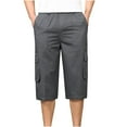 thumbnail image 2 of Men's Casual Twill Elastic Cargo Shorts Below Knee Loose Fit Multi-Pockets Capri Long Shorts, 2 of 6