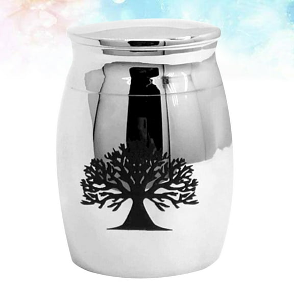WHAMVOX Stainless Steel Cremation Urn with Tree of Life Pattern Silver Color for Holding Ashes 7 x 5 x 10 inches