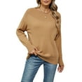 thumbnail image 3 of Women'S Casual Long Sleeve Sweaters Loose Knit Solid Pullover Sweater Jumper Tops Camel S, 3 of 10