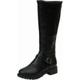 thumbnail image 6 of Faux Leather Boots for Womens Knee High Slouchy Wide Calf Round Toe Boots Winter Buckle Strap Low Heels Riding Combat Booties, 6 of 6