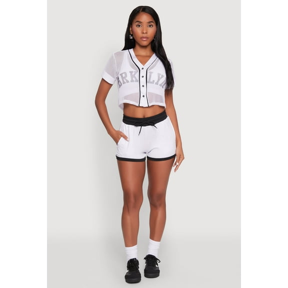 Womens Fishnet Brklyn Graphic Cropped Baseball Tee