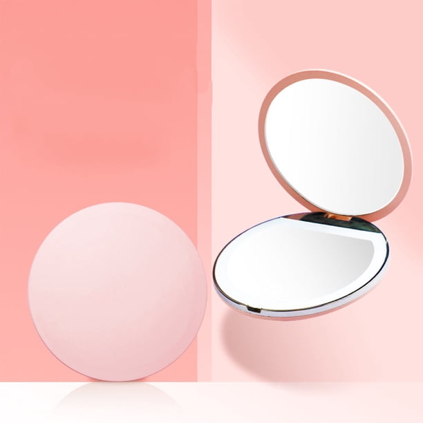 Espejo de Maquillaje Led Portátil con Aumento 2X | Espejo de Viaje Redondo y Compacto con Soporte Ajustable | Luz Led Transparente para Cejas, Delineador de Ojos y Lentillas de Contacto, Ideal para M