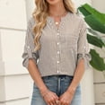 thumbnail image 3 of Sewkxo Women's Button Down Shirts 3/4 Length Sleeve Tops Casual Work Shirt with Pocket,Khaki L, 3 of 6