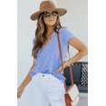 thumbnail image 4 of ABPHQTO Camiseta de mujer azul cielo con cuello de pico y bolsillo con botones, 4 of 5