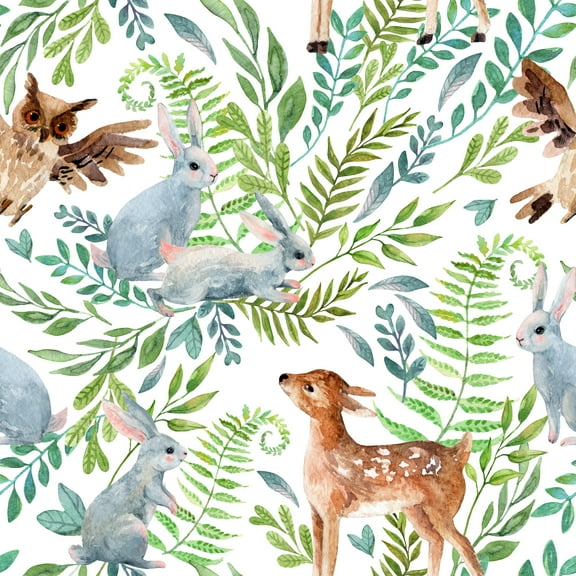 MuralsPrint Cutes Watercolor Animals Peel and Stick Wallpaper, Eco-friendly Removable Wallpaper, 10'L x 24''W