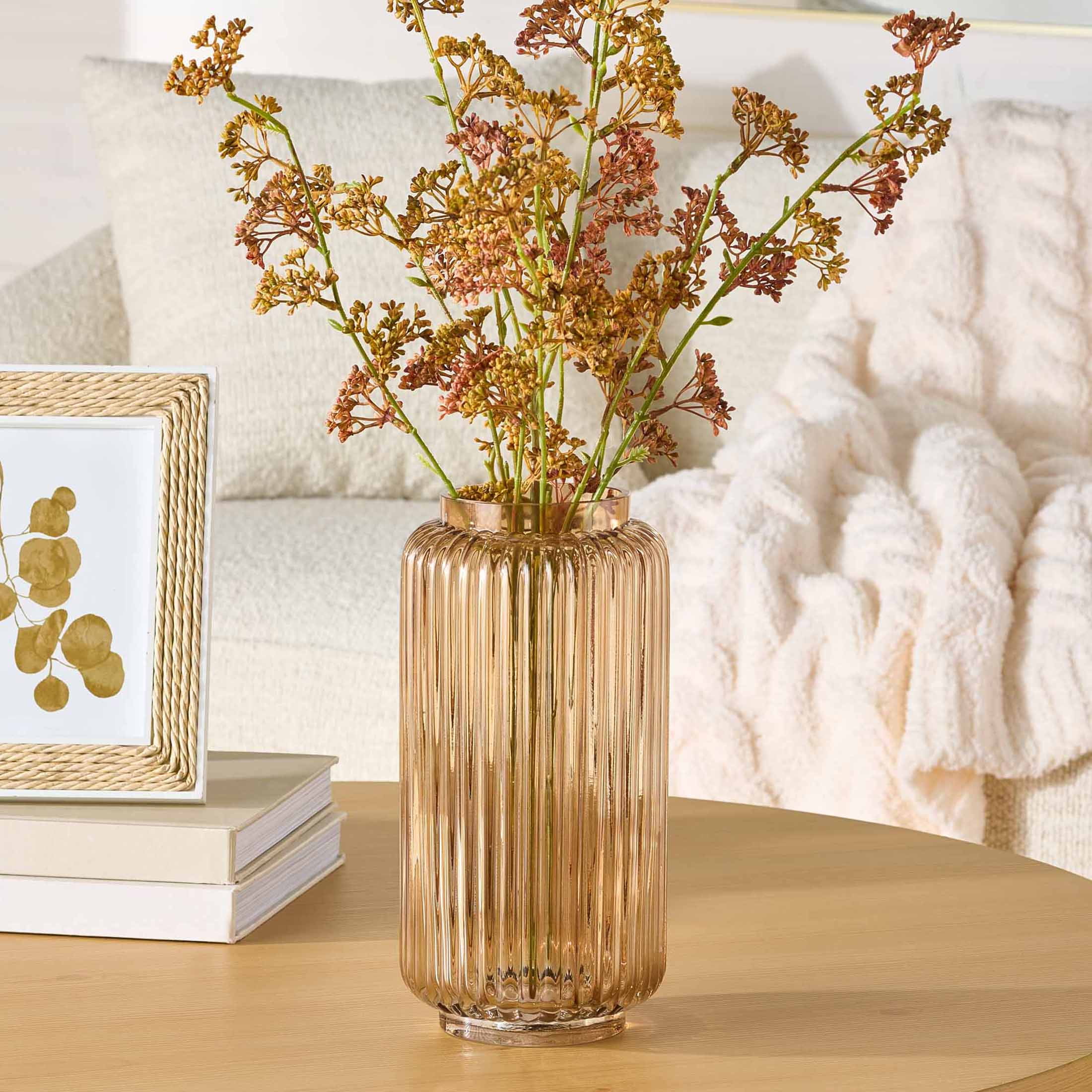 Better Homes & Gardens Ribbed Glass Vase, 10", Champagne