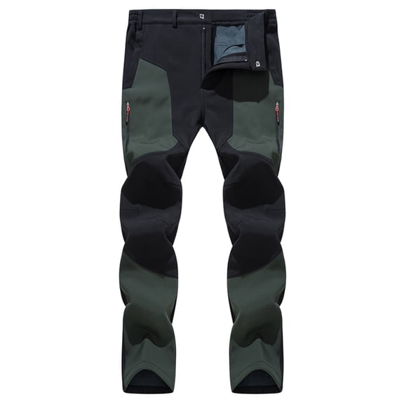 Hfyihgf Men's Snow Ski Water Resistant Fleece Lined Pants Winter Warm Outdoor Sports Hiking Mountain Softshell Trousers with Zipper Pockets(Army Green,L)