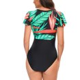 thumbnail image 4 of Alkepwun Womens Zipper One Piece Swimsuits Tummy Control Bathing Suit Retro Ruffle Sleeve Tropical Printed Surfing Swimming Suit on Clearance, 4 of 7