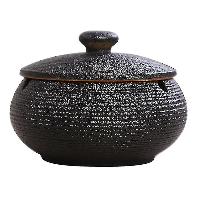 Cenicero De Cerámica Con Cubierta A Prueba De Viento Para Interiores Y Exteriores - Negro