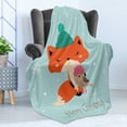 thumbnail image 4 of Fox Soft Flannel Fleece Blanket, Merry Christmas Typography with Happy Animal and Bird at Winter Snowflakes, Cozy Plush for Indoor and Outdoor Use, 50" x 70", Pale Seafoam Multicolor, by Ambesonne, 4 of 5