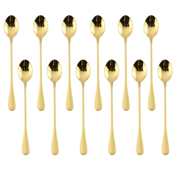 Gold Long Handle Spoon, MDEALY 7.5” Stainless Steel Ellipse Style Mixing Spoon, Coffee Ice Cream