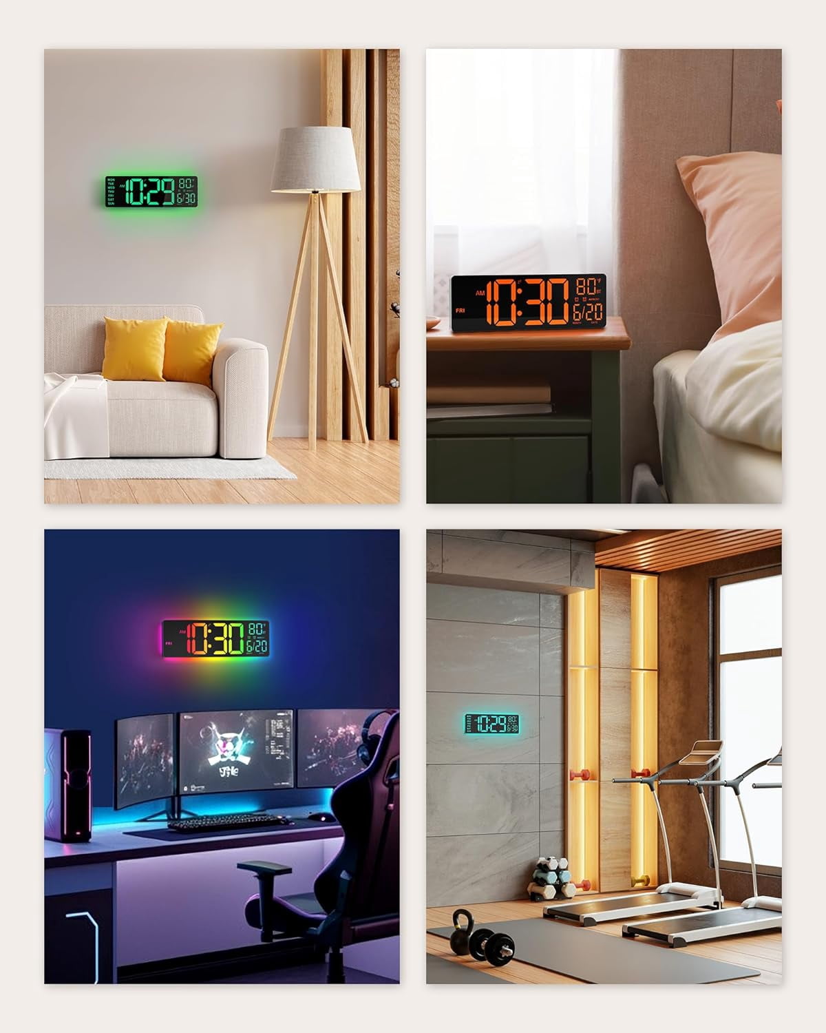 LEIKE Digital Wall Clock for Classroom Livingroom Game Home Decor with LED Display RGB Lights, BIuetooth Sync, Dual Alarms, Auto DST, Countdown, Remote Control, Temperature