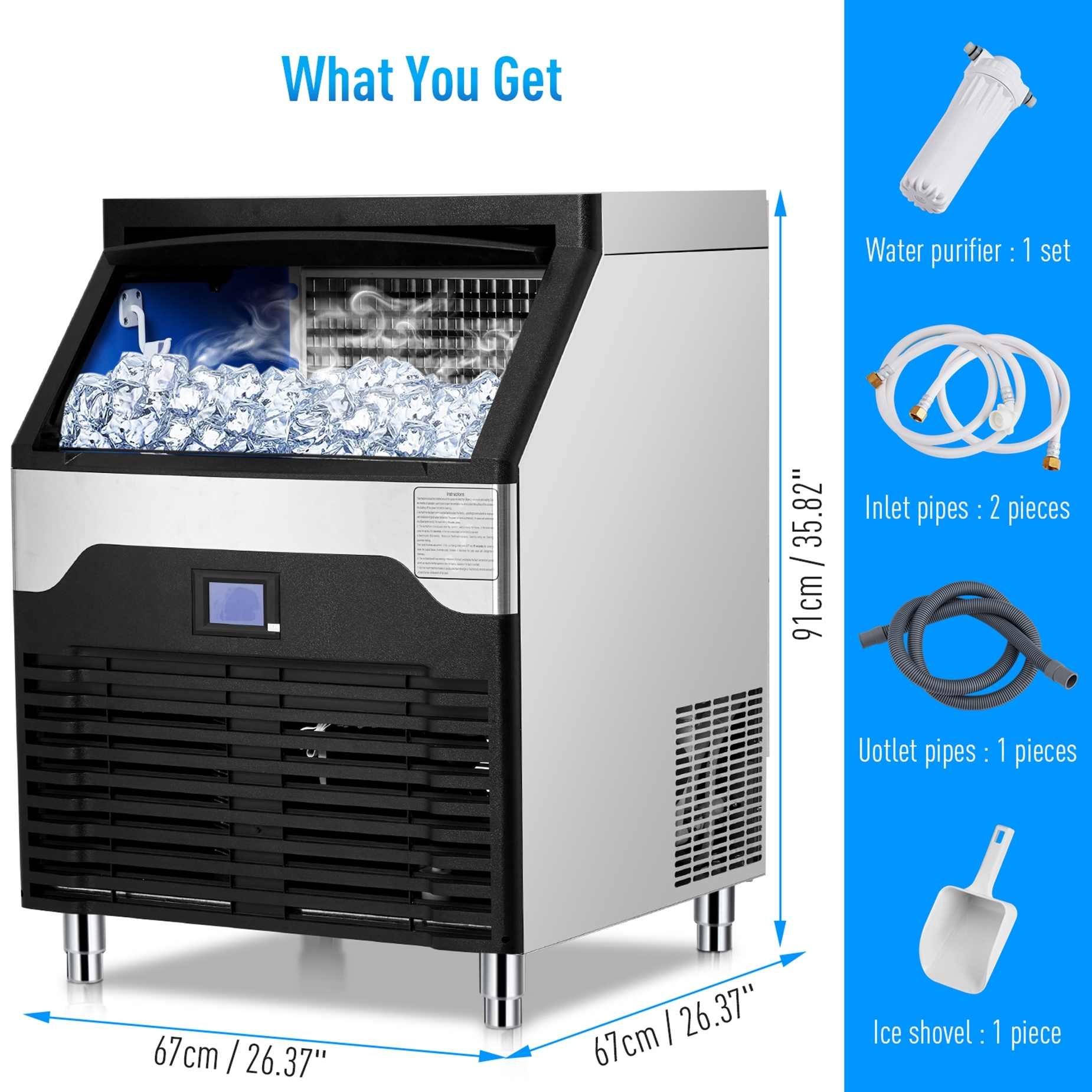 Aoile Commercial Ice Machine 260Lbs/24H with 132Lbs Storage, Self Cleaning Ice Maker with Water Filter for Bar/Cafe/Restaurant