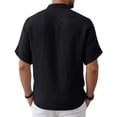 thumbnail image 5 of Men's Linen Shirts Summer Short Sleeve Button Down Collar Beach Boho Tops Casual Breathable Henley Shirts Plus Size, 5 of 8