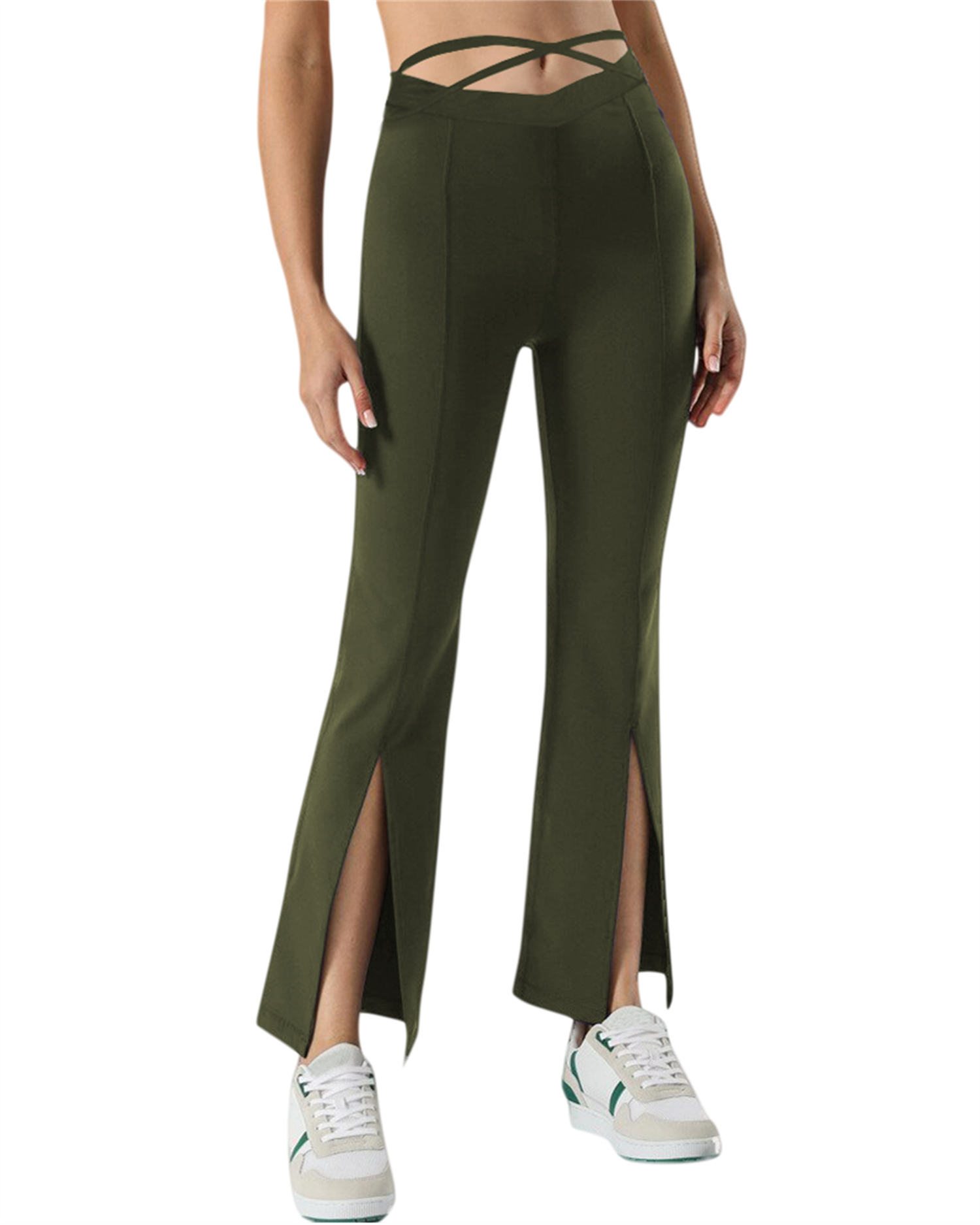 Yskkt Women's High Waist Split Hem Yoga Pants Front Split Leggings Wide