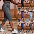 thumbnail image 2 of ShiShine Women's Pull On Faux Jean Capris Elastic Waist Comfortable Soft Faux Denim Capri Tummy Control Slim Stretch Pants, 2 of 8