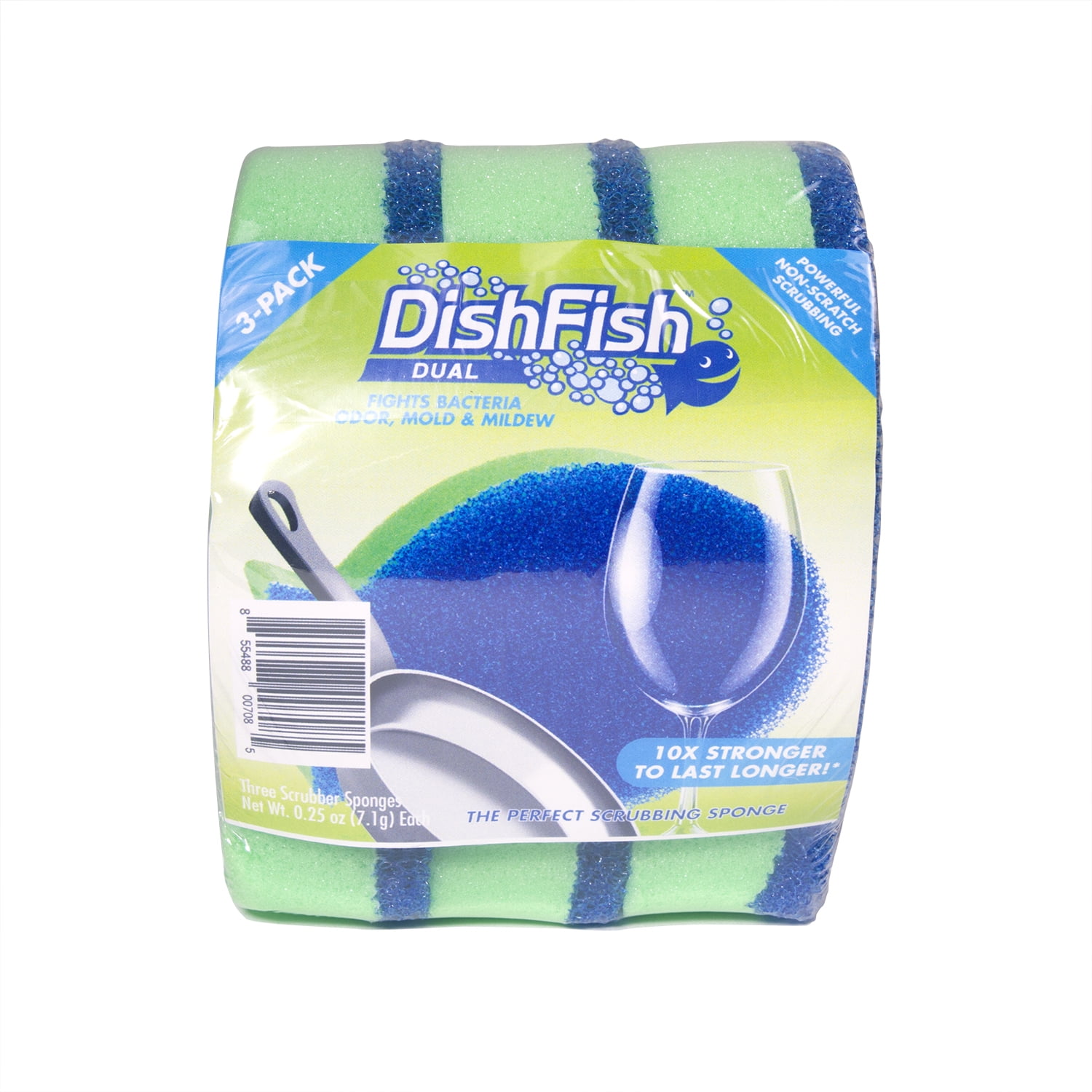 DishFish Dual Scrubber & Sponge, 3-Pack