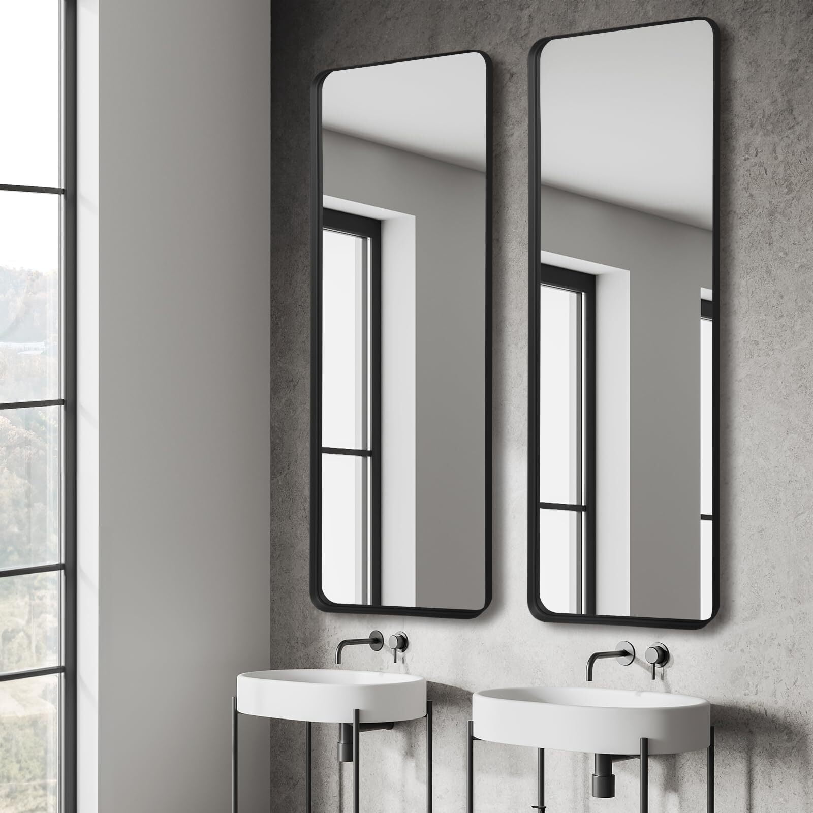 Lumora 64" x 21.2" Full Length Mirror Large Floor Mirror Metal Deep Frame Wall-Mounted Mirror Black