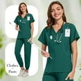 thumbnail image 4 of Women Jogger Scrub Sets 2 Pieces 2026 Spring Summer V-Neck Scrub Top and Jogger Pants Quick Dry Nursing Scrubs Set Stretch Medical Uniform Suits with Pockets Dark Green L, 4 of 5