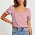 thumbnail image 6 of ClodeEU Women's Square Neck Puff Sleeve Button Blouse,Casual Short Sleeve Top for Summer Pink,Women's Plus S, 6 of 8