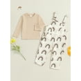thumbnail image 4 of Pudcoco 2-Piece Little Girls Set Ribbed Long Sleeve Tops Rainbow Print Overall Pants Outfits, 4 of 9